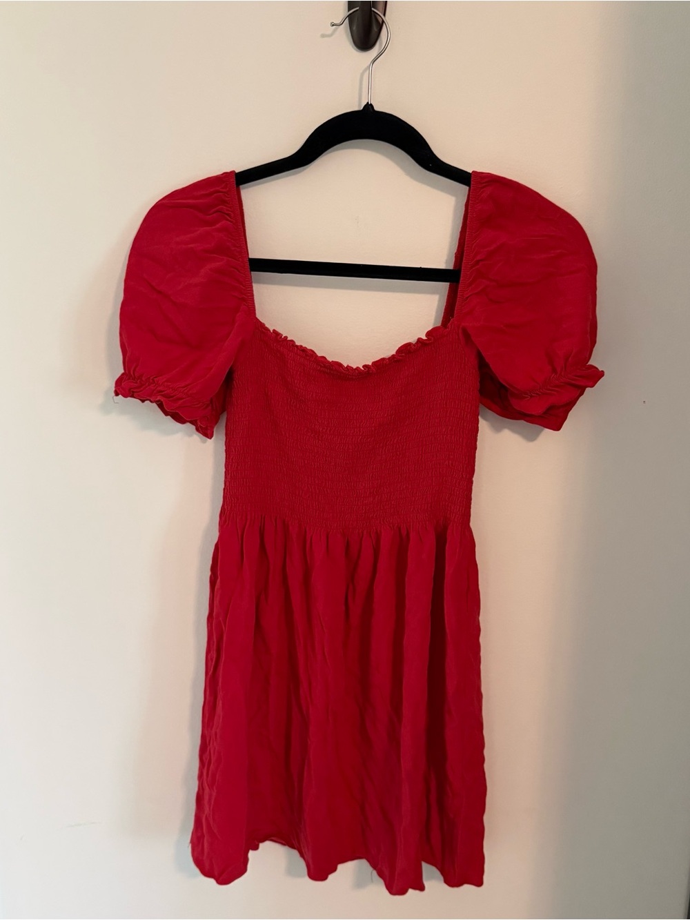 Stradivarius Red Puff-Sleeve Mini Dress